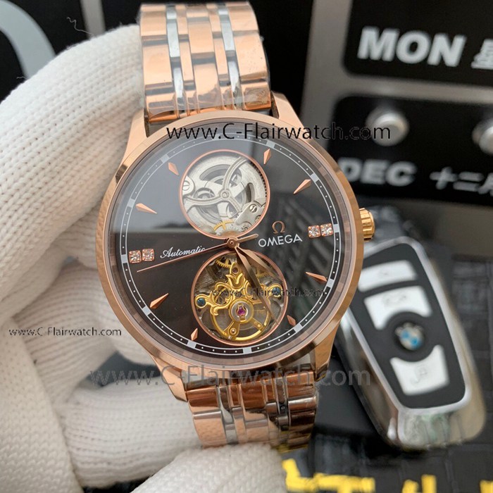 Best Copy Omega double Tourbillon Watches Two Tone Rose Gold Cas